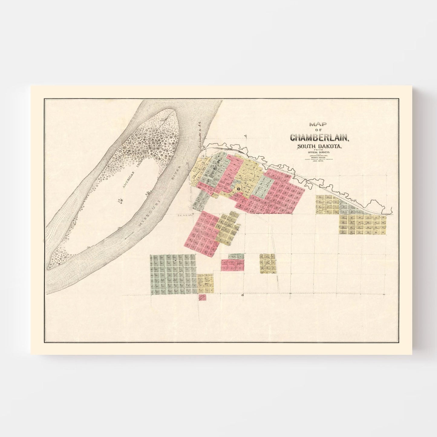 Vintage Map of Chamberlain, South Dakota, 1890