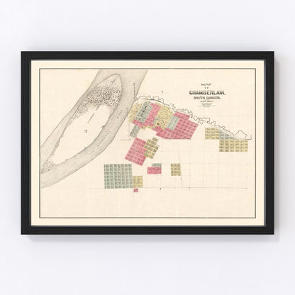 Vintage map of Chamberlain, South Dakota, 1890, restored vintage wall art print