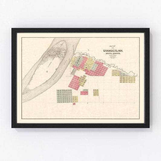 Vintage map of Chamberlain, South Dakota, 1890, restored vintage wall art print