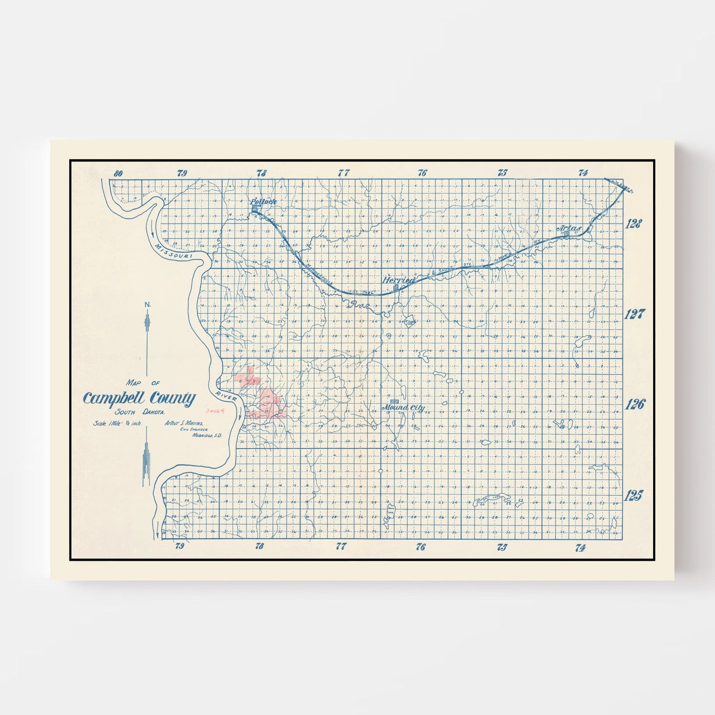Vintage Map of Campbell County, South Dakota, 1947