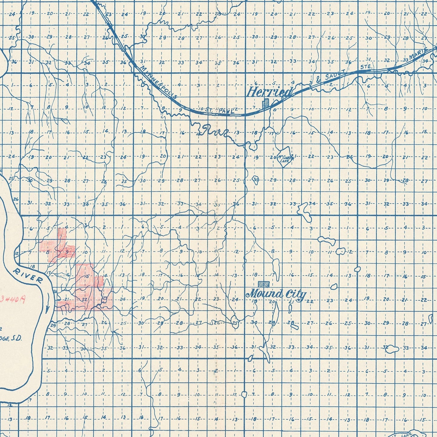 Vintage Map of Campbell County, South Dakota, 1947