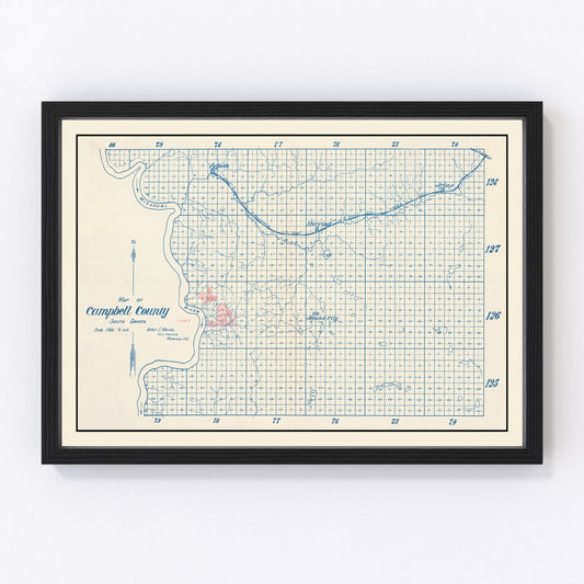 Vintage map of Campbell County, South Dakota, 1947, digitally restored antique cartographic print