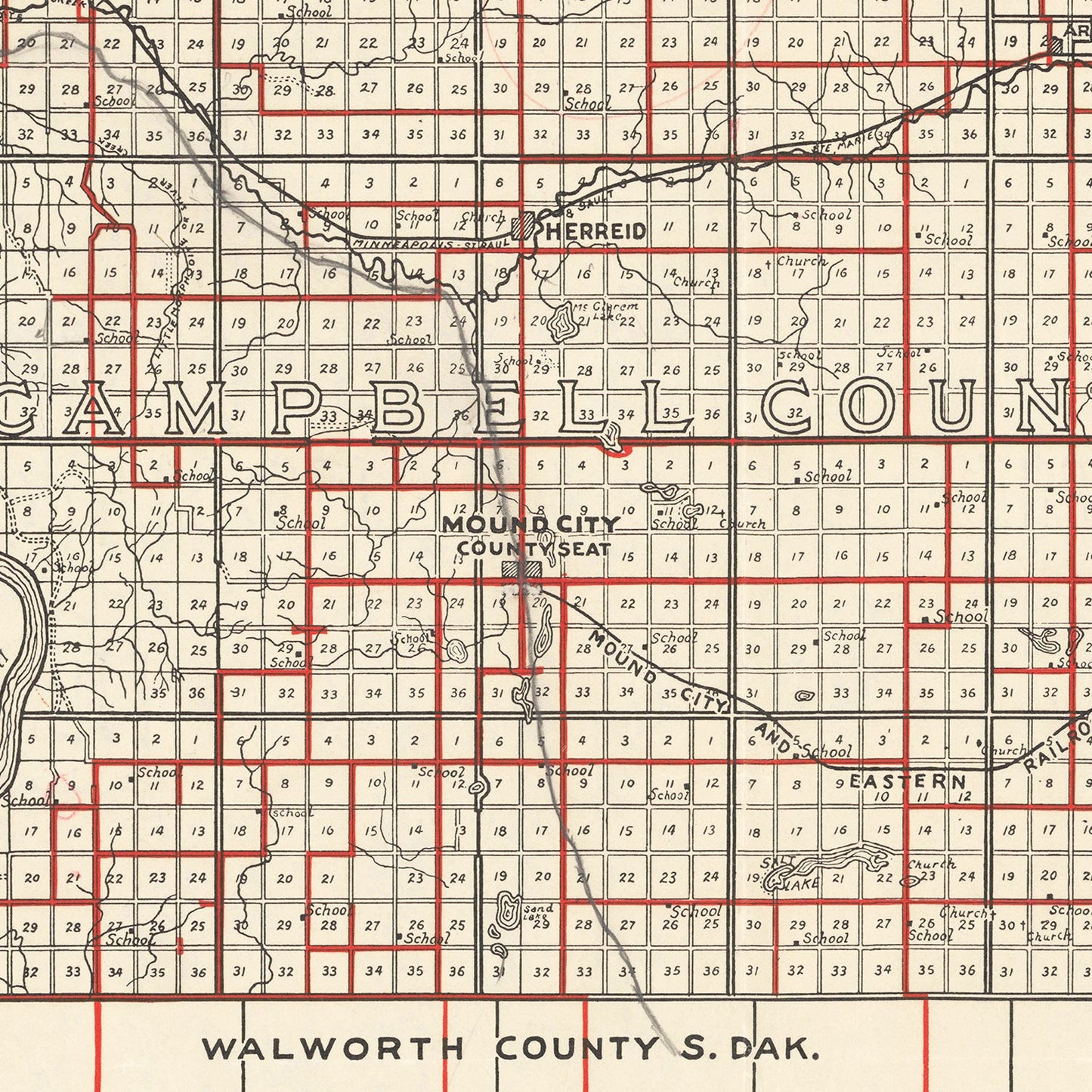 Vintage Map of Campbell County, South Dakota, 1900