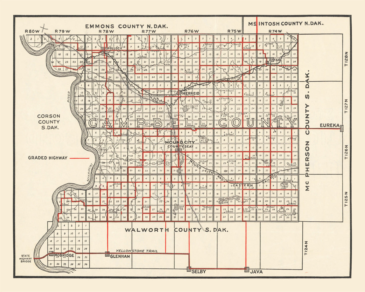 Vintage Map of Campbell County, South Dakota, 1900