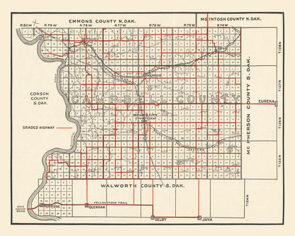 Vintage Map of Campbell County, South Dakota, 1900