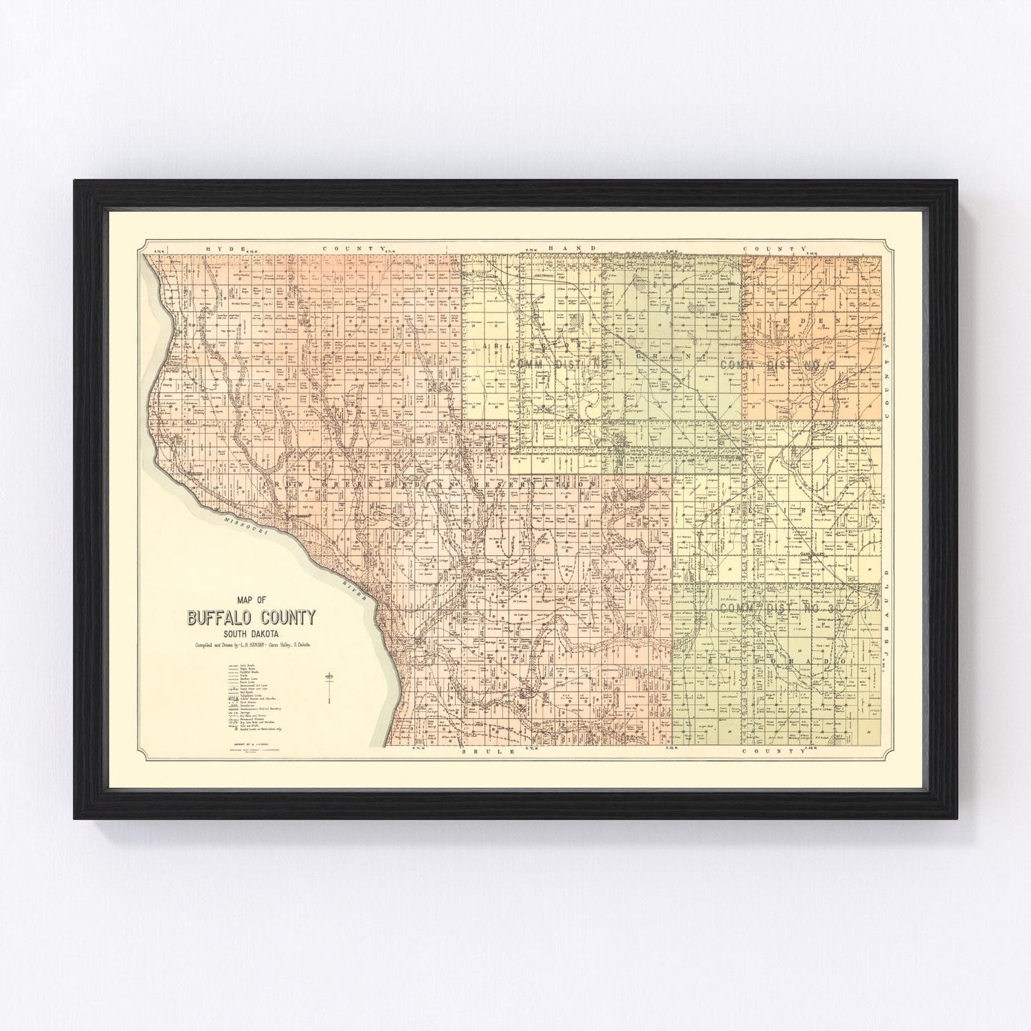 Vintage map of Buffalo County, South Dakota, 1917