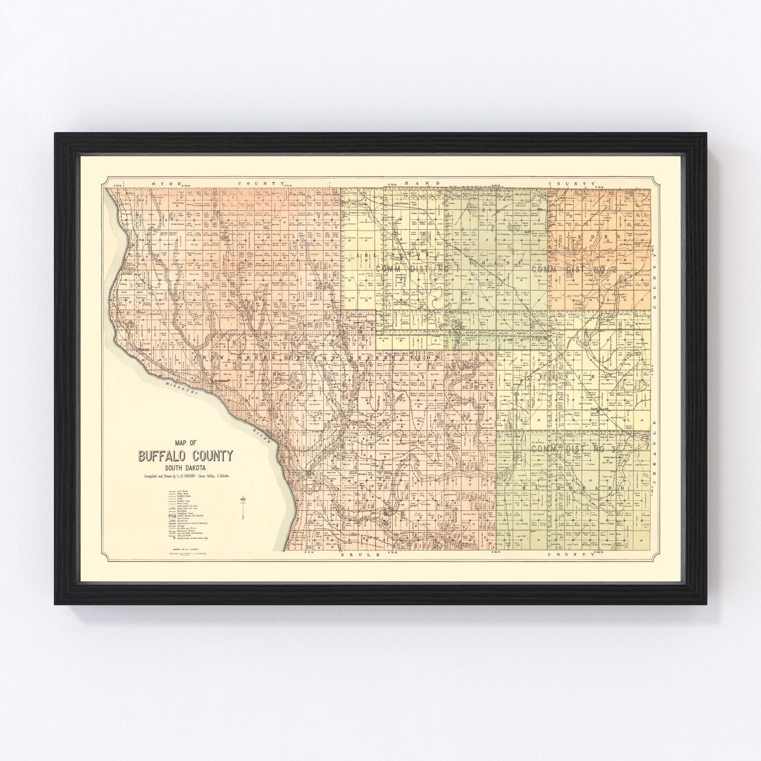 Vintage map of Buffalo County, South Dakota, 1917