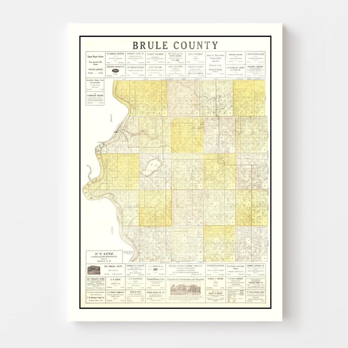 Vintage Map of Brule County, South Dakota, 1930