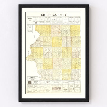 Vintage map of Brule County, South Dakota, 1930, Missouri River valley