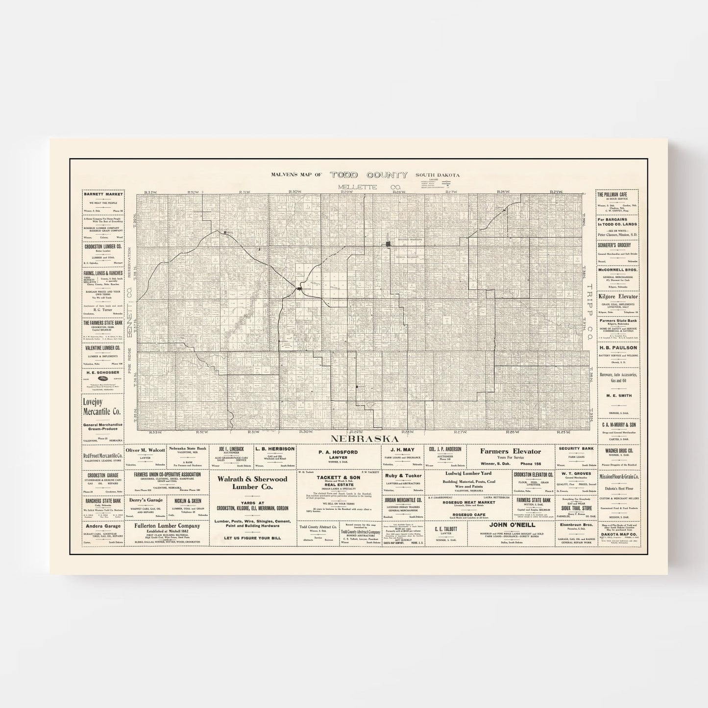 Vintage Map of Todd County, South Dakota, 1925