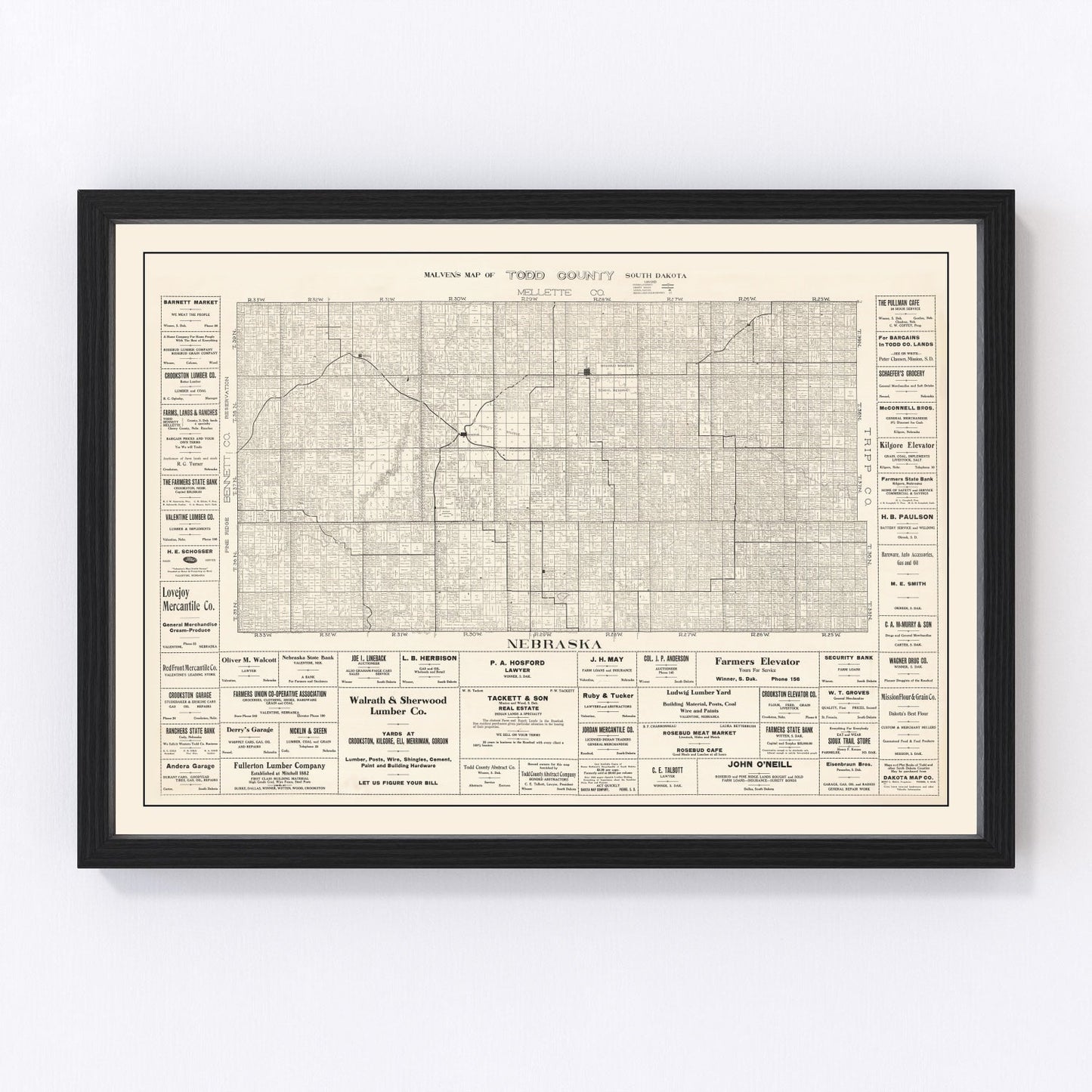 vintage map of Todd County, South Dakota, 1925