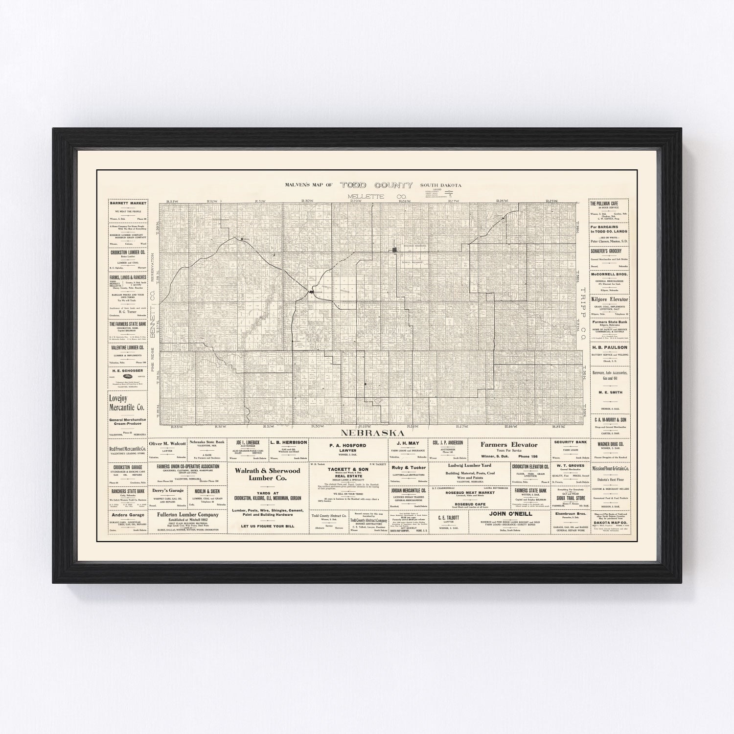 vintage map of Todd County, South Dakota, 1925