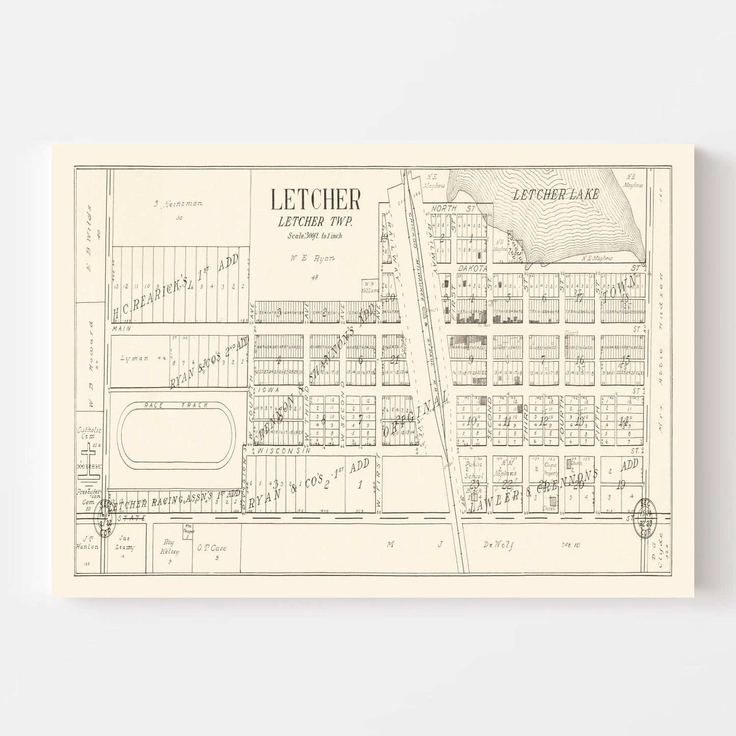 Vintage Map of Letcher, South Dakota, 1884