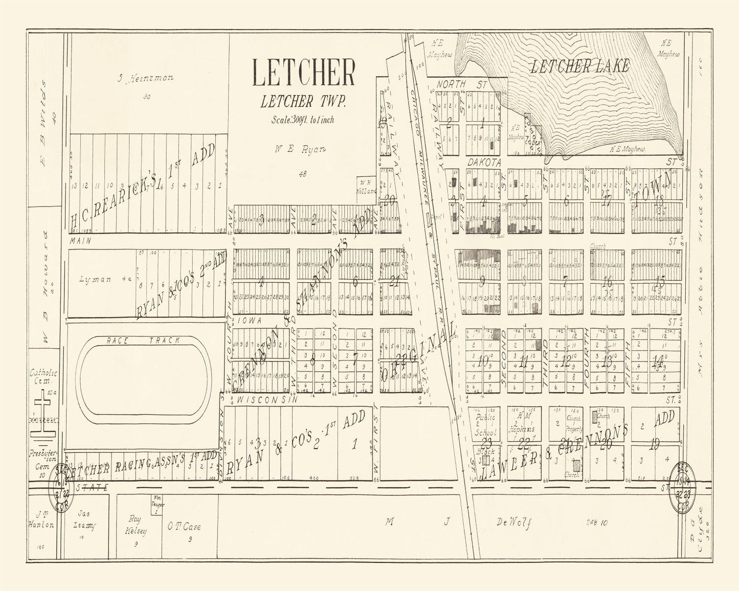 Vintage Map of Letcher, South Dakota, 1884