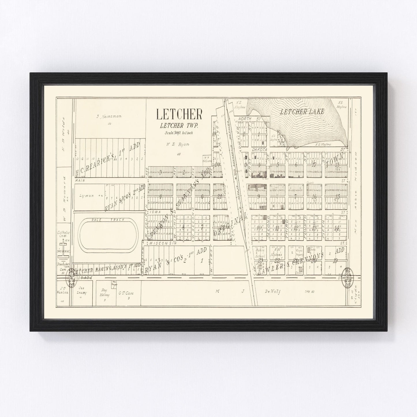 Vintage map of Letcher, South Dakota, 1884
