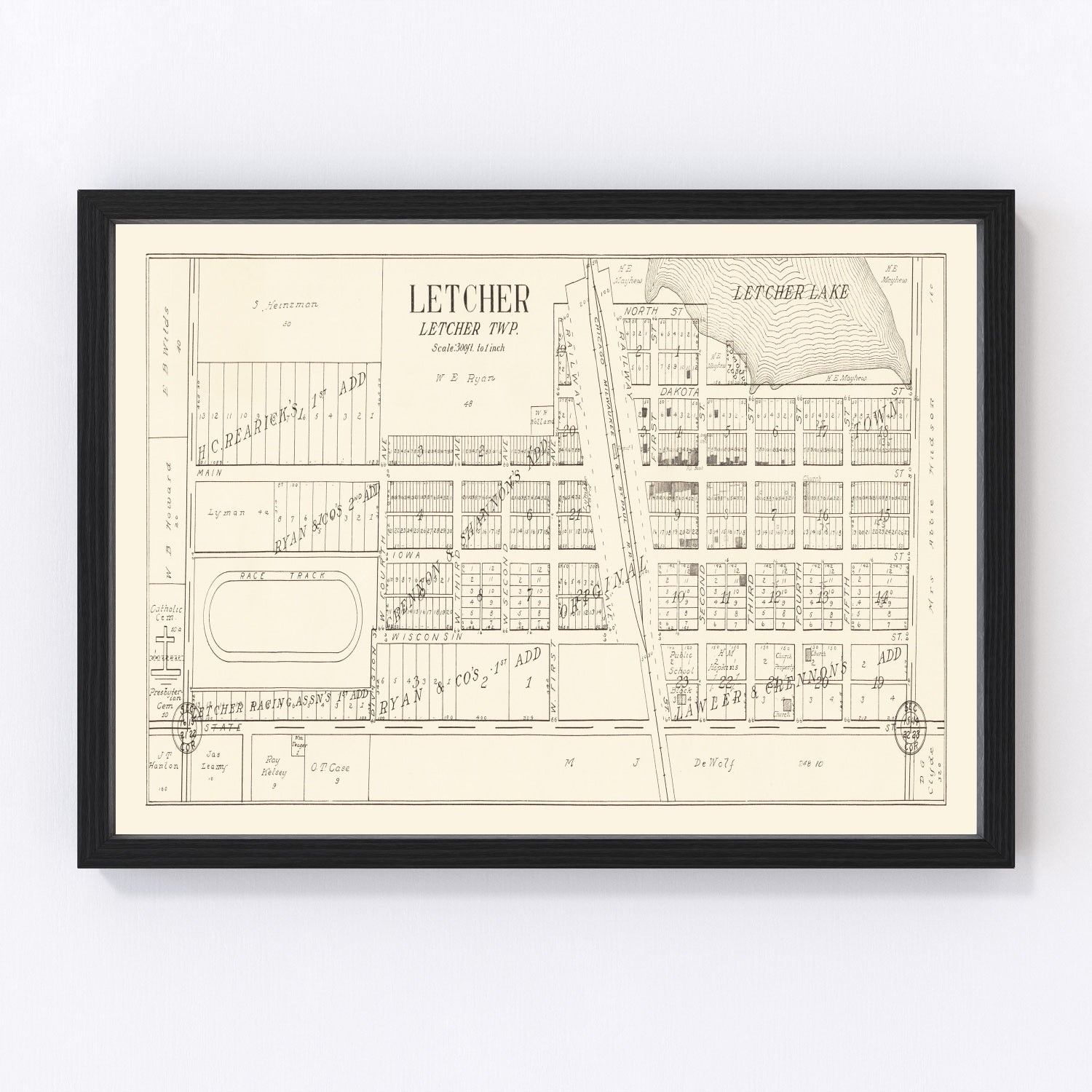 Vintage map of Letcher, South Dakota, 1884