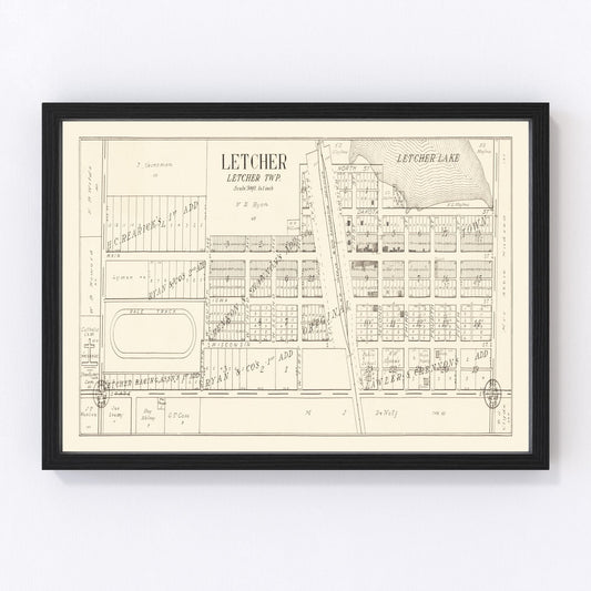 Vintage map of Letcher, South Dakota, 1884