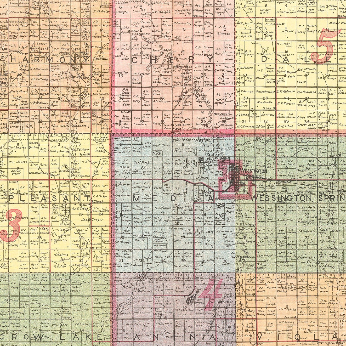 Vintage Map of Jerauld County, South Dakota, 1919