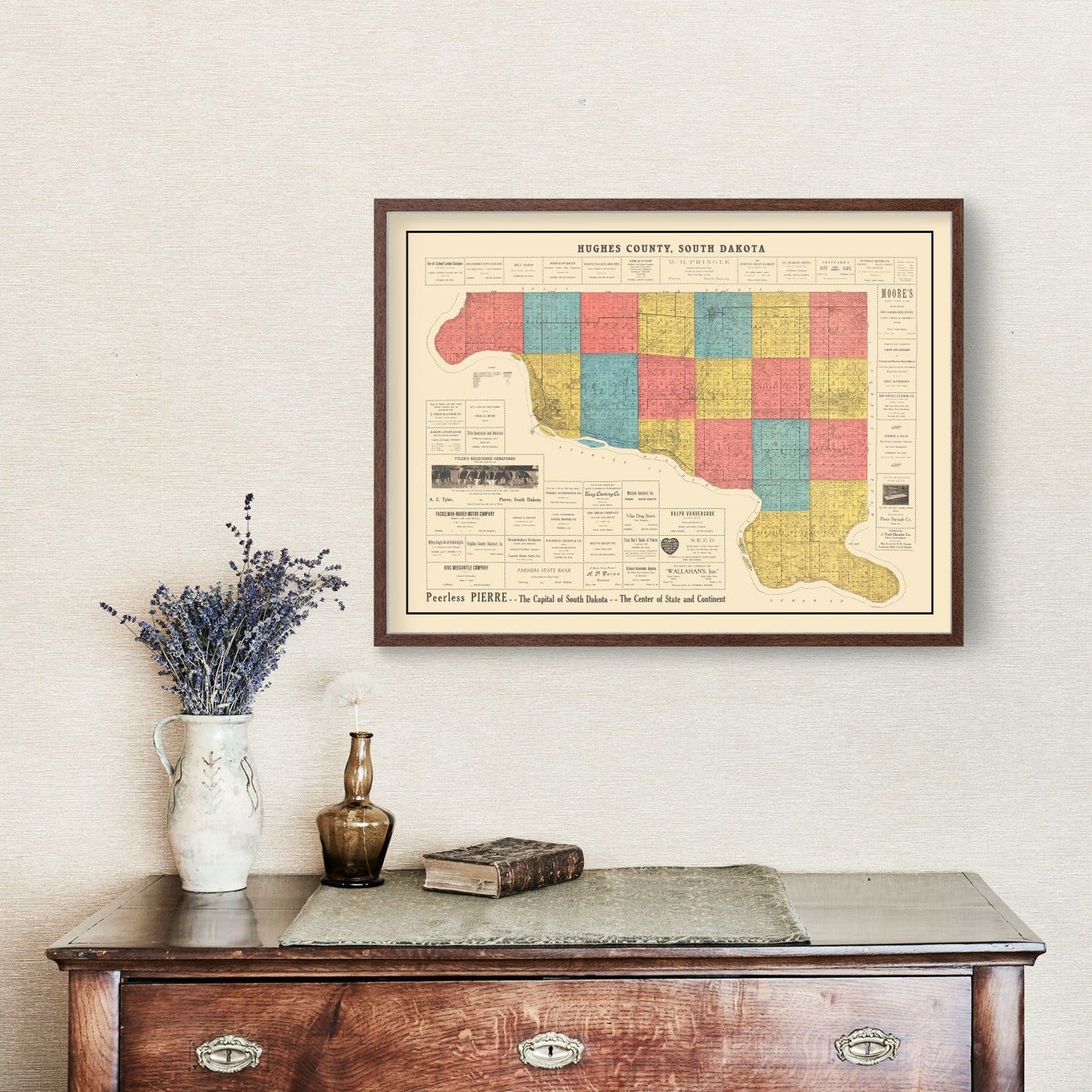 Vintage Map of Hughes County, South Dakota, 1929