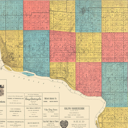 Vintage Map of Hughes County, South Dakota, 1929