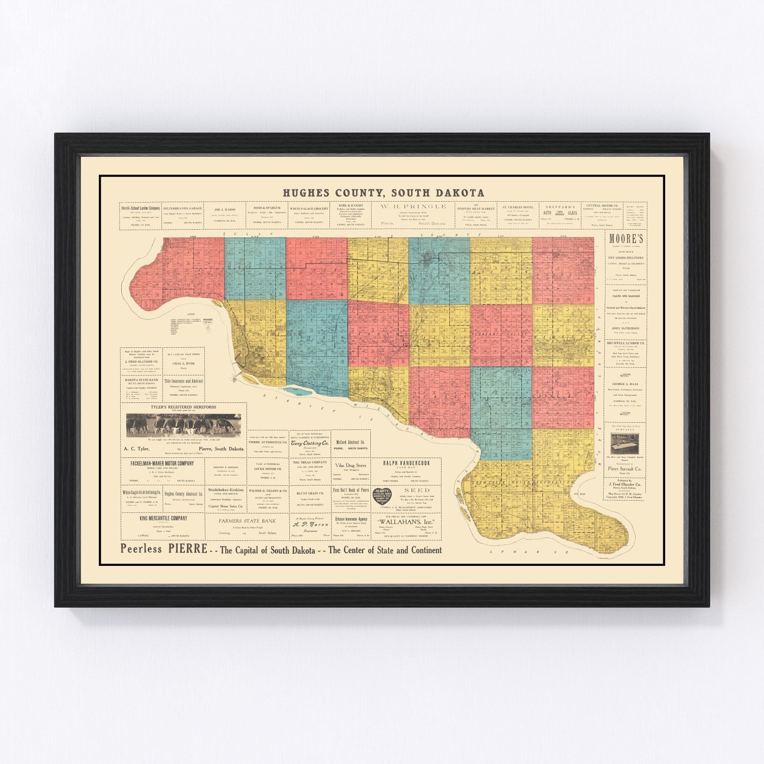 Vintage map of Hughes County, South Dakota, 1929