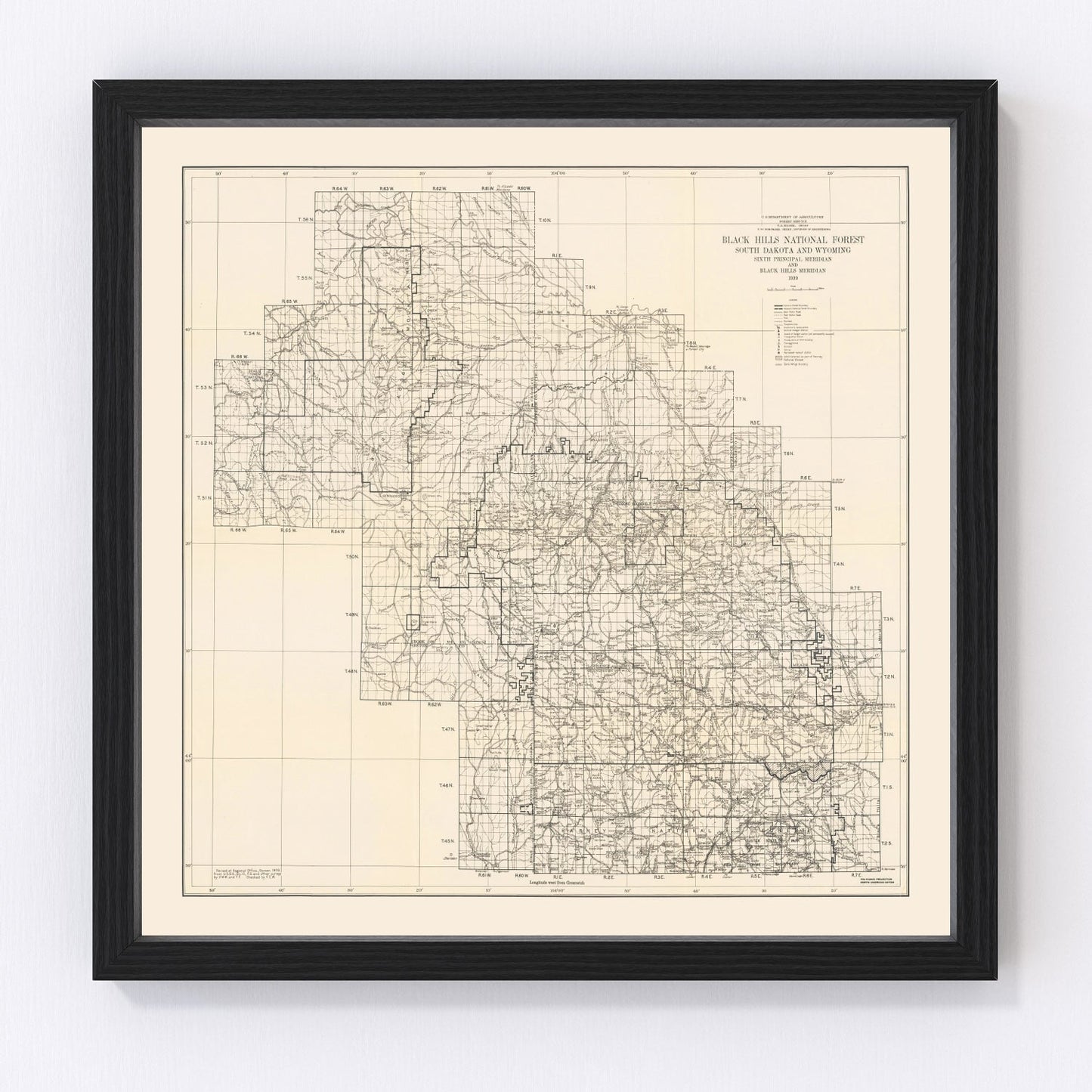 Vintage map of Harney National Forest, South Dakota, 1939