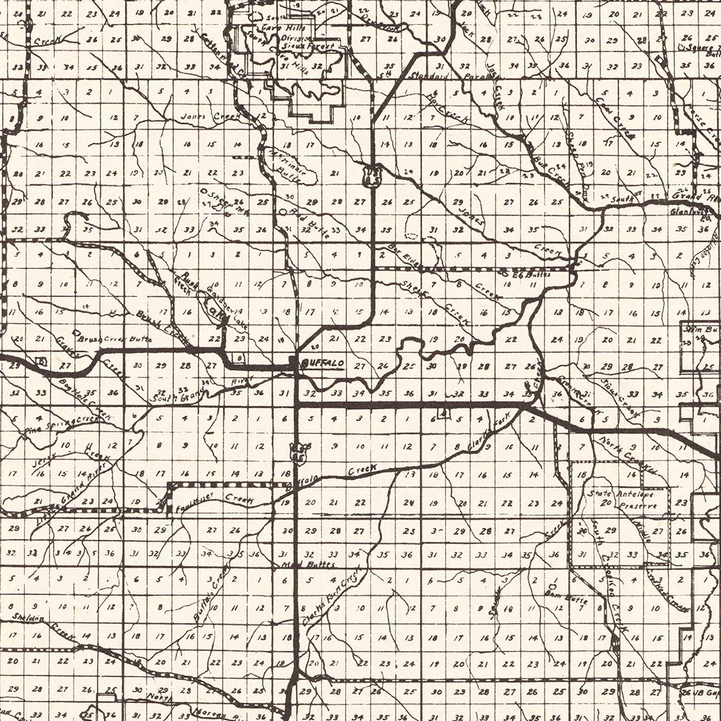 Vintage Map of Harding County, South Dakota, 1952