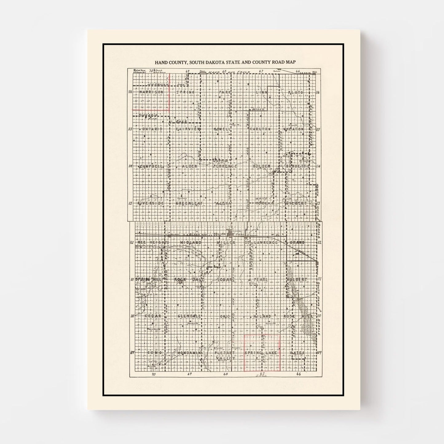 Vintage Map of Hand County, South Dakota, 1900