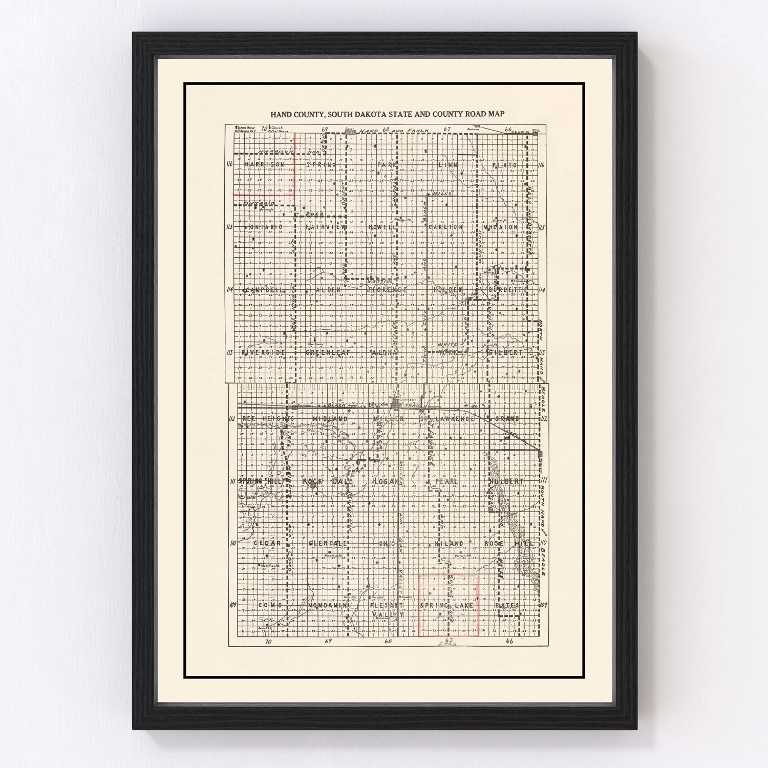 Vintage map of Hand County, South Dakota, 1900