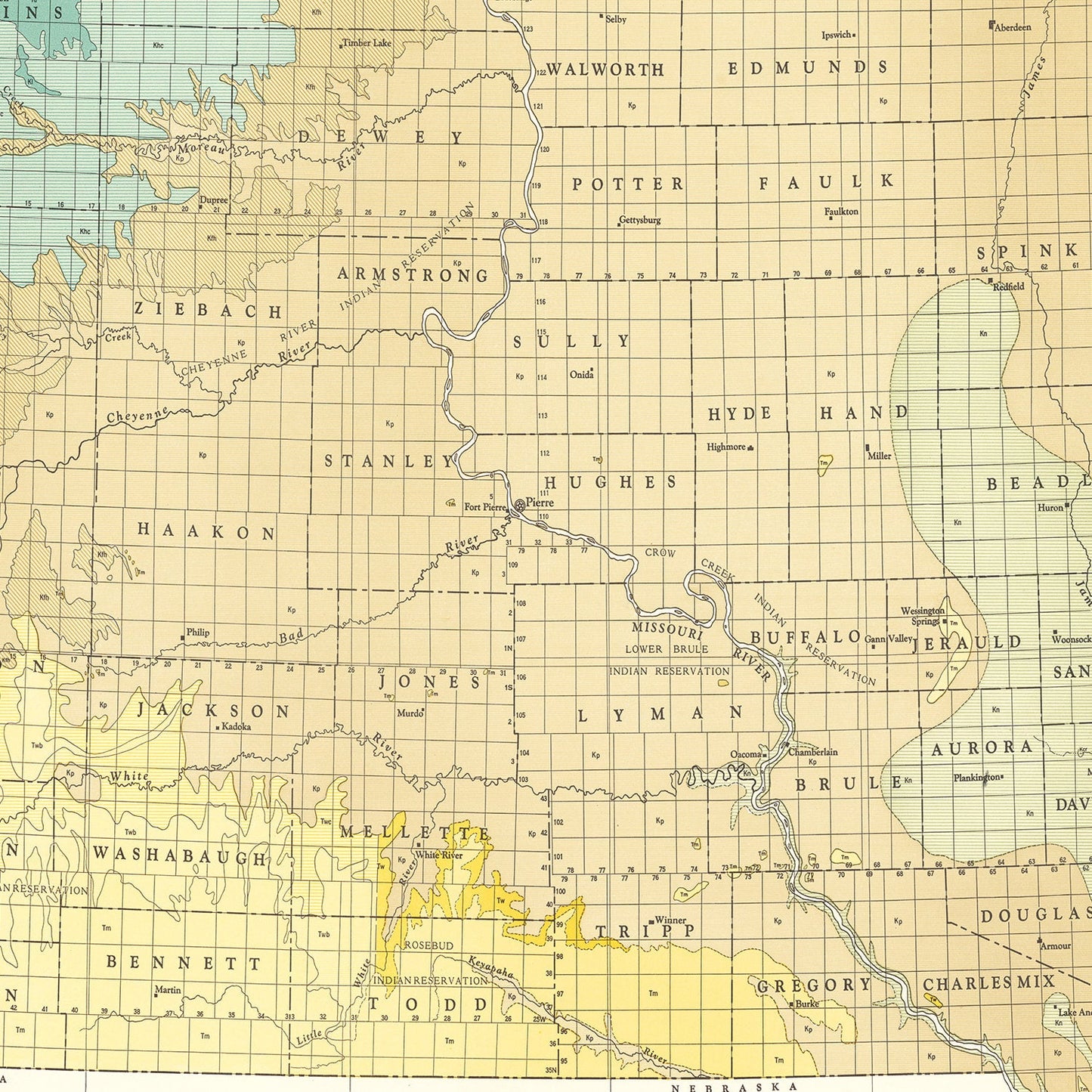 Vintage Map of South Dakota, 1932