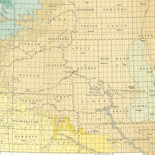 Vintage Map of South Dakota, 1932
