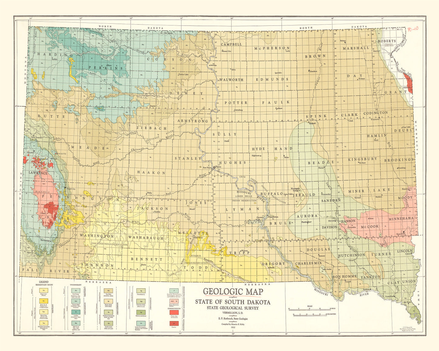 Vintage Map of South Dakota, 1932