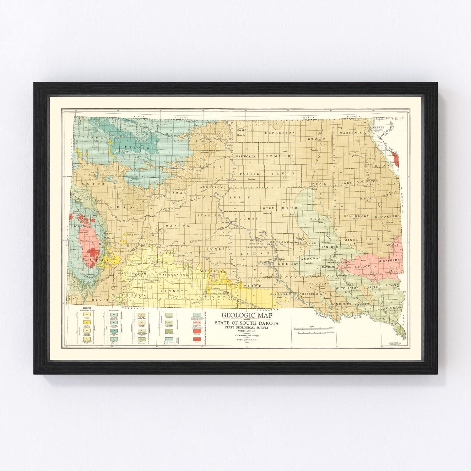 vintage map of South Dakota, 1932