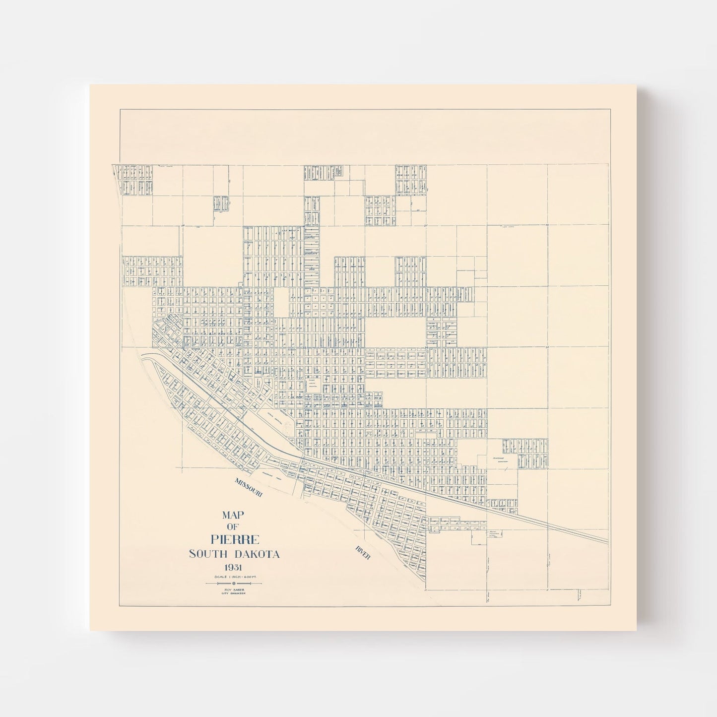 Vintage Map of Pierre, South Dakota, 1931