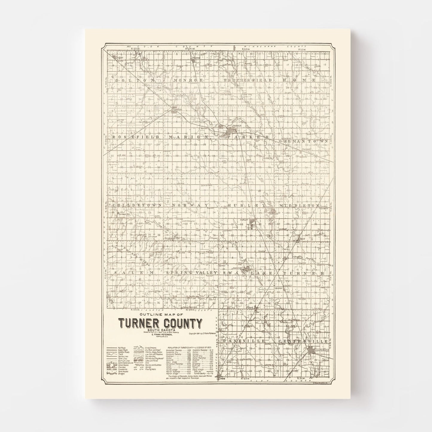 Vintage Map of Turner County, South Dakota, 1901