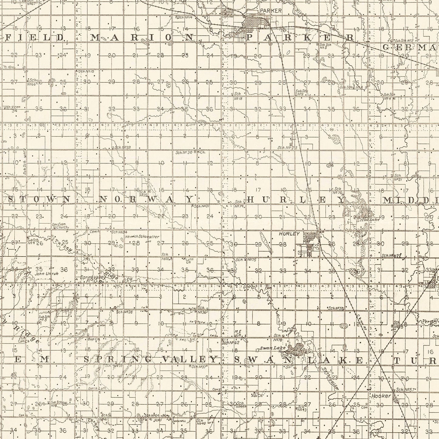 Vintage Map of Turner County, South Dakota, 1901