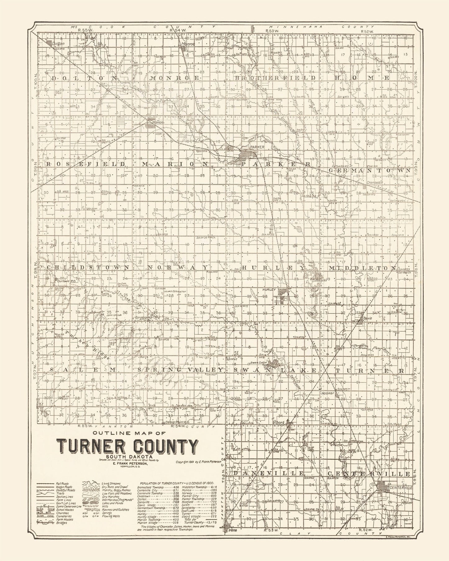 Vintage Map of Turner County, South Dakota, 1901