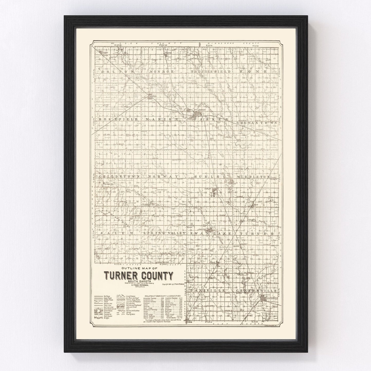 Vintage map of Turner County, South Dakota, 1901