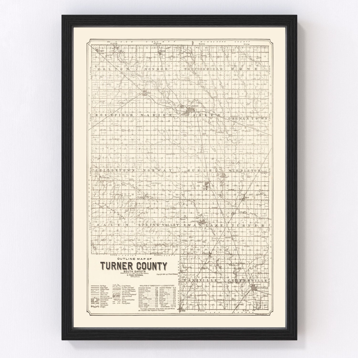 Vintage map of Turner County, South Dakota, 1901