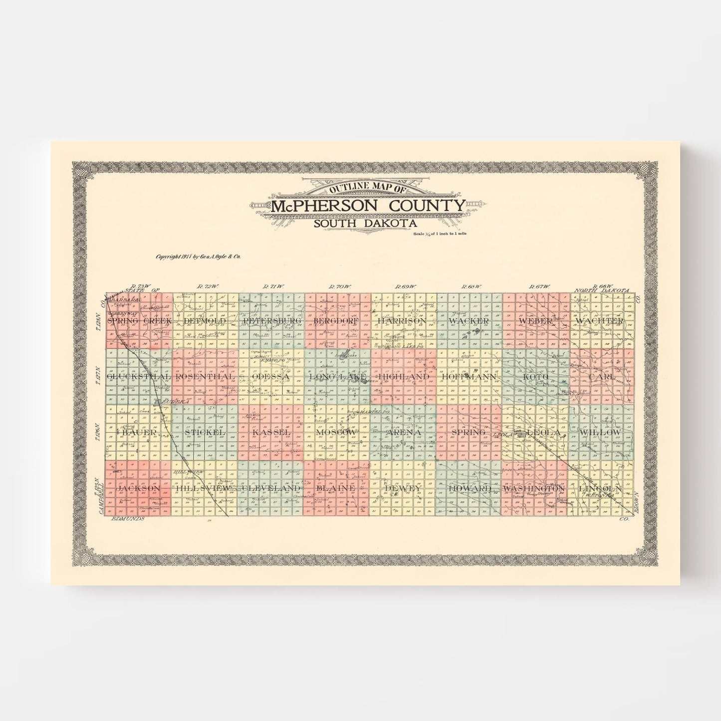 Vintage Map of McPherson County, South Dakota, 1911