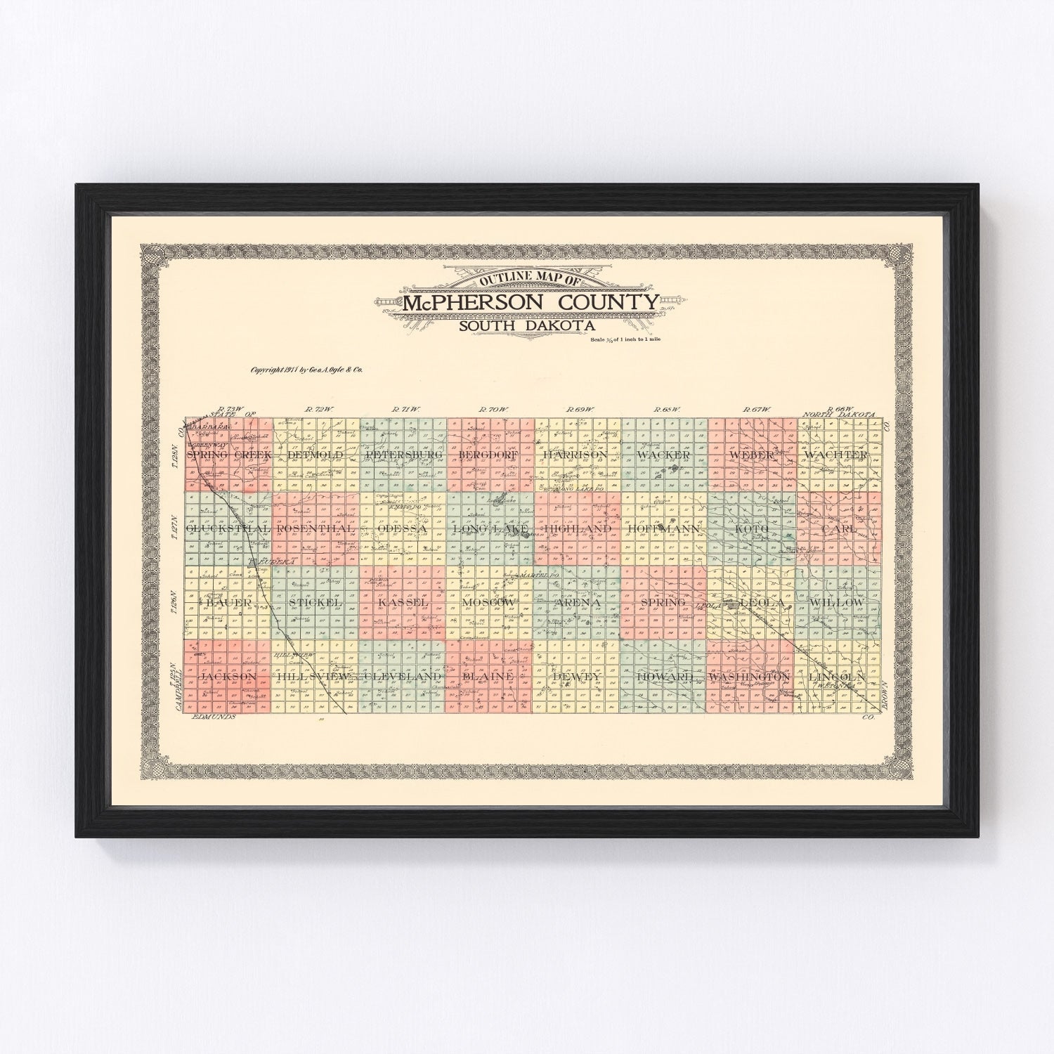 Vintage map of McPherson County, South Dakota, 1911