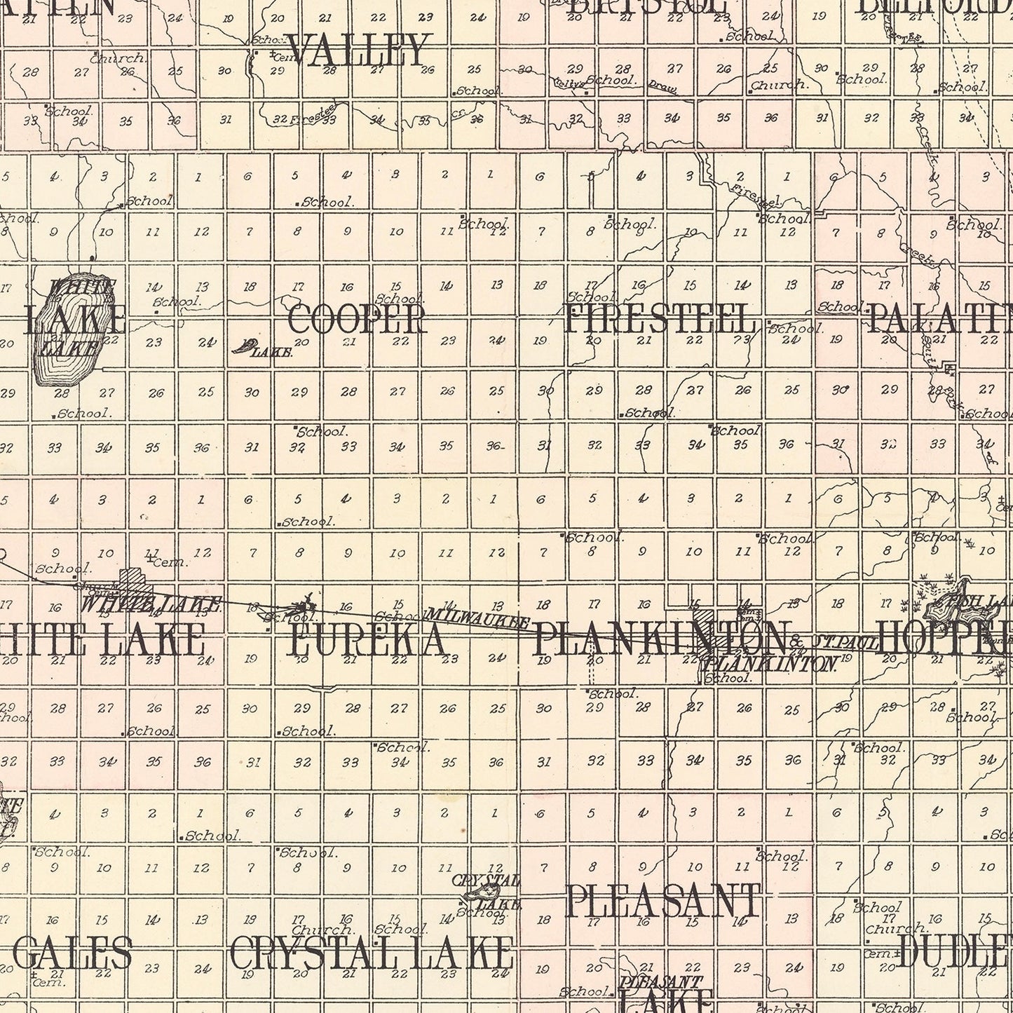 Vintage Map of Aurora County, South Dakota, 1911