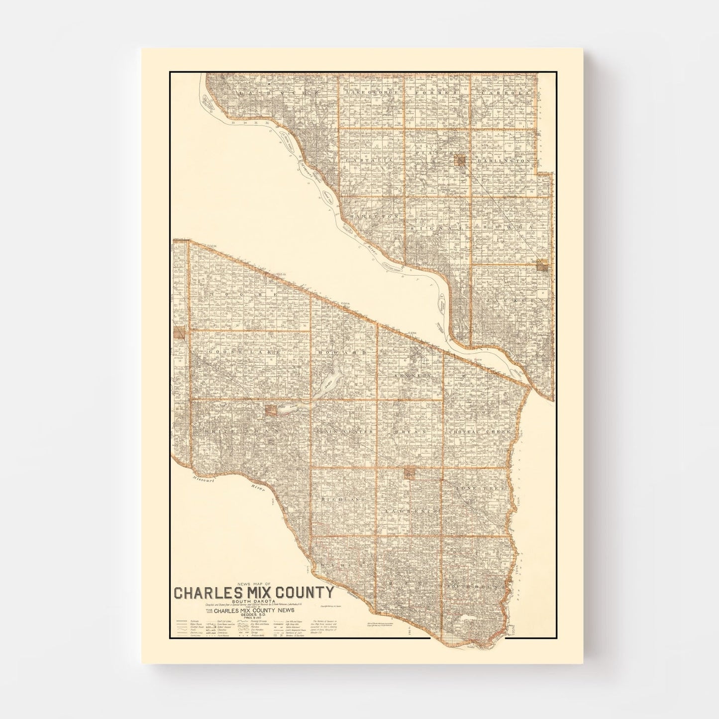 Vintage Map of Charles Mix County, South Dakota, 1909