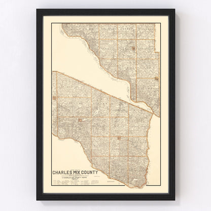 Vintage map of Charles Mix County, South Dakota, 1909, digitally restored antique cartographic print