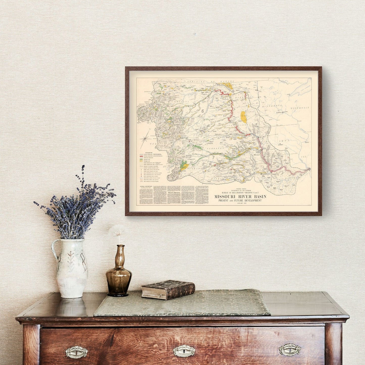 Vintage Missouri River Basin Map, 1952