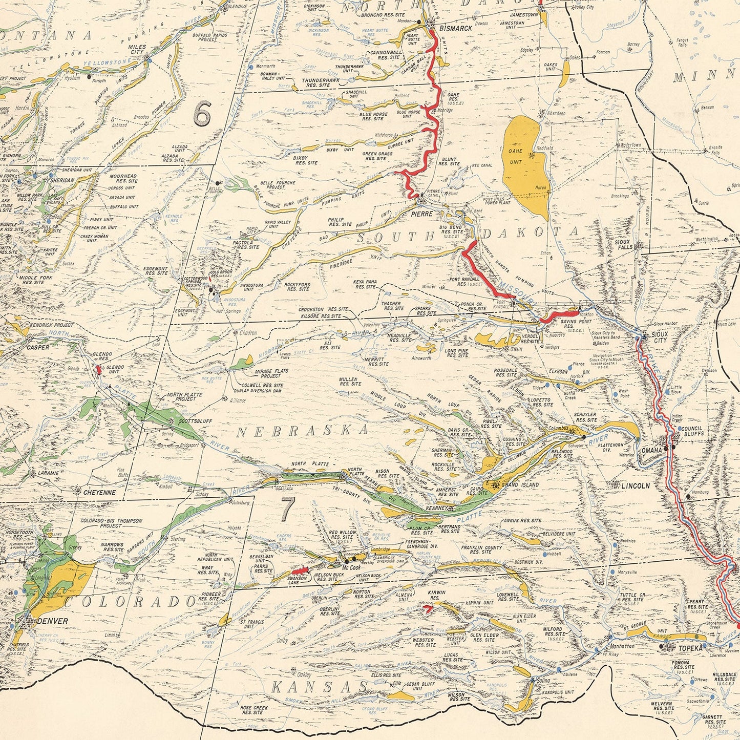 Vintage Missouri River Basin Map, 1952
