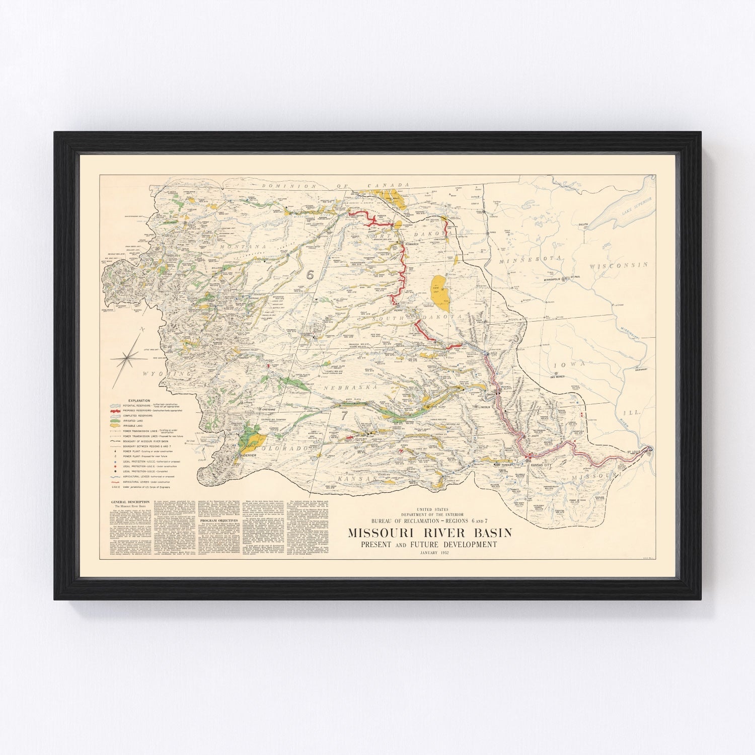 vintage map of the Missouri River Basin, 1952