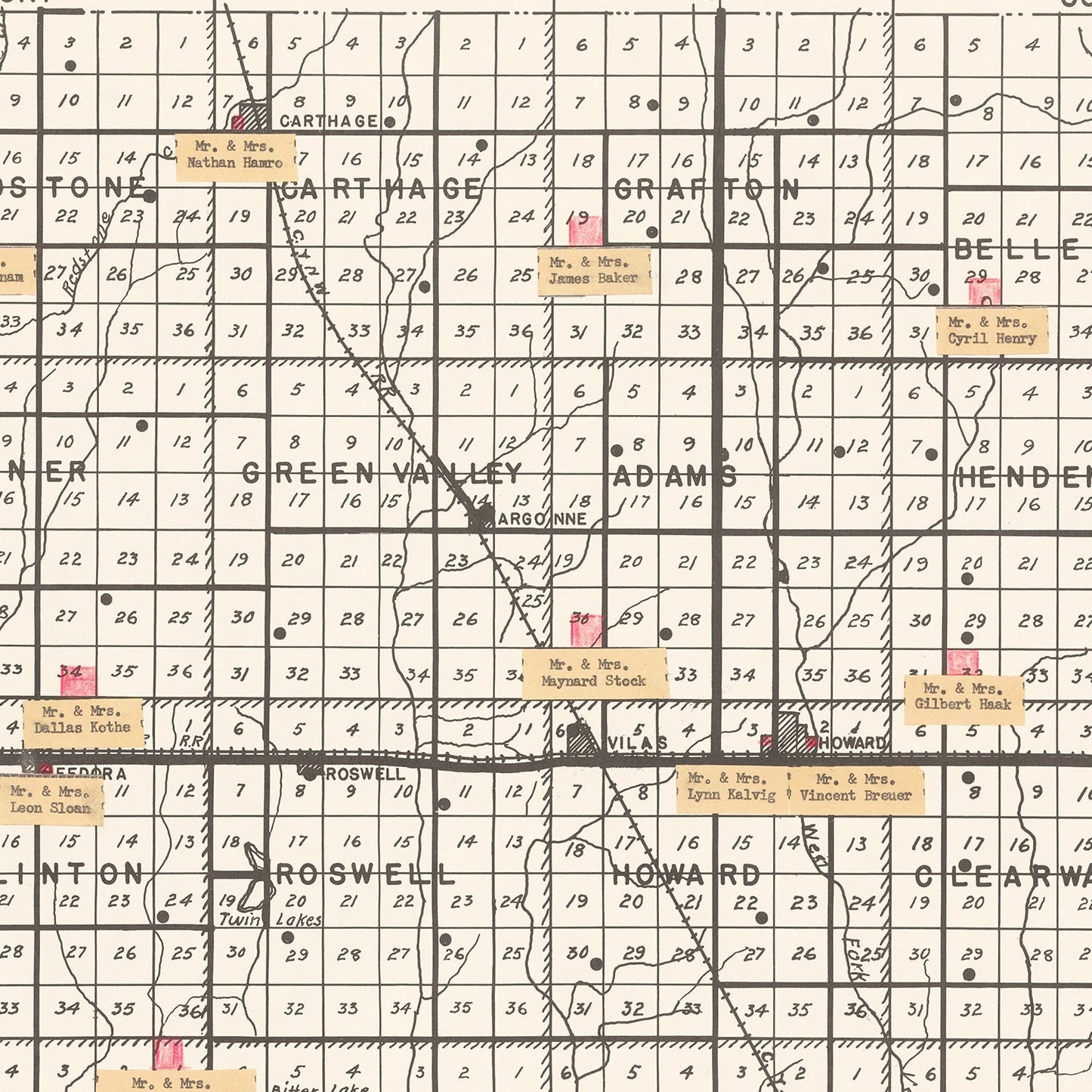 Vintage Map of Miner County, South Dakota, 1954