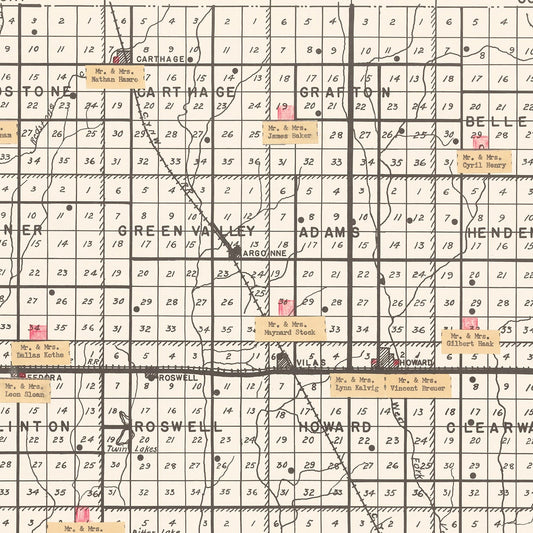 Vintage Map of Miner County, South Dakota, 1954