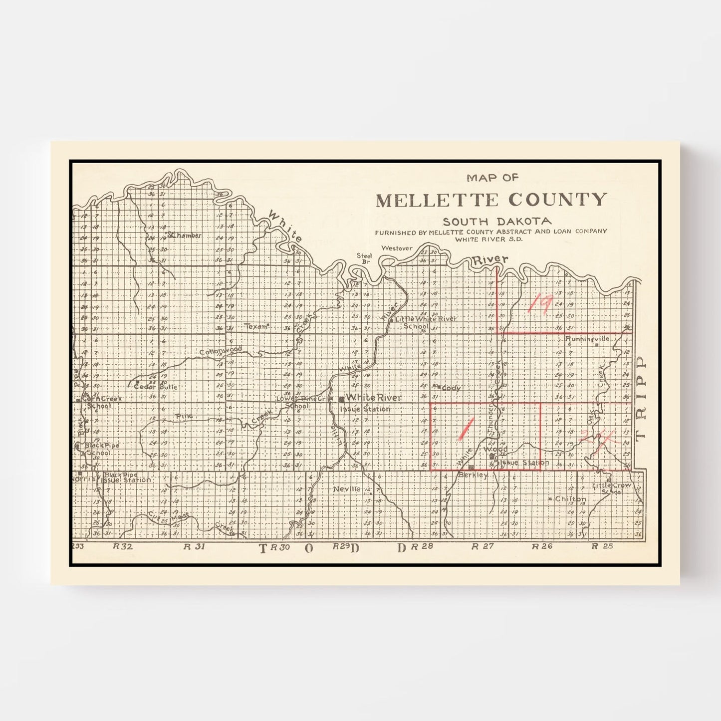 Vintage Map of Mellette County, South Dakota, 1900